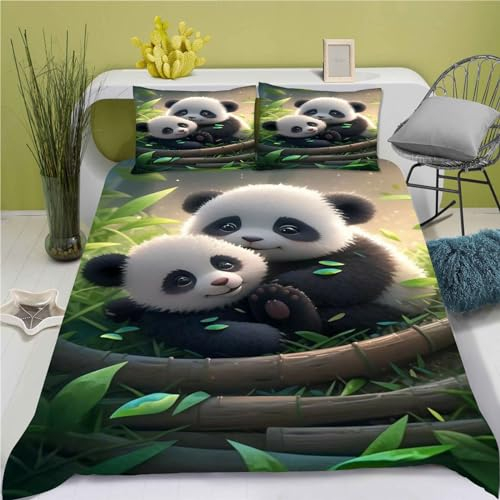 CHEFFS Panda Bettwäsche Süßer Panda Bettwäsche 135x200 Für Jugendliche, Cartoon Bettwäsche-Set 3D Drucken Bettbezug (135 x 200 cm,4)