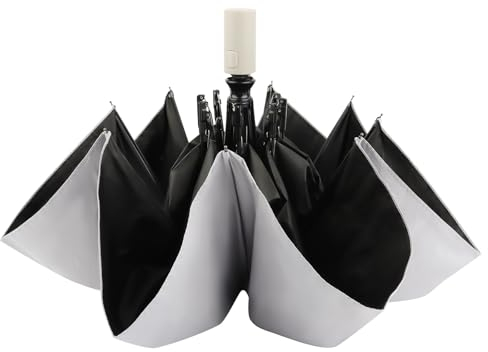 UKOFEW Regenschirm Sturmfest, Sonnenschutz Regen-schirm Im Freien UV Faltender, Schirm mit Auf-Zu-Automatik, 8 Rippen Umbrella, Regenschirm Klein, Grau