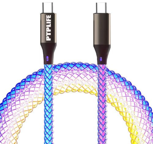 RGB USB C to USB C Charging Cable, PD 60W Fast Charging Cable 1M LED Light Up Type C to Type C Cable for iPhone 15/15 Pro/15 Pro Max,Samsung Galaxy S23 /S22/S21+,Huawei,Pad & Laptops