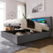 Merax Polsterbett 160x200cm, Doppelbett mit Stauraum und Lattenrost, LED Kopfteil mit USB Ladefunktion, Hydraulisch Stauraumbett Funktionsbetten Bettgestell, Leinen, Jugendbett, ohne Matratze, Grau