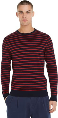Tommy Hilfiger Herren Pullover Essential Cotton Crew Neck aus Baumwolle, Mehrfarbig (Desert Sky/Dark Magma), S