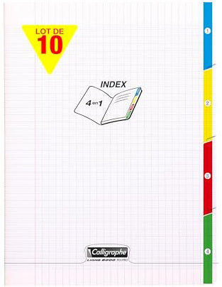 Calligraphe 18219C Lot de 10 Cahiers Agrafés 4 Index Incolores (une Marque de Clairefontaine) - 24x32 cm - 96 Pages Grands Carreaux - Papier Blanc 90 g - Couverture Polypro Transparent