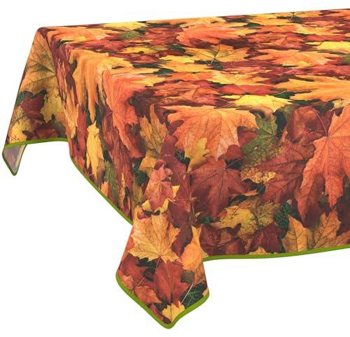 Tischdecke Stoff abwaschbar Tischtuch Tafeldecke pflegeleicht Lotuseffekt schmutz- & wasserabweisend für Indoor Outdoor Tischdecke 200x140cm mit Saum (Eingefasst) Herbst Ahorn