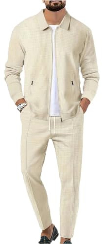 Veriliss 2 Pièces Survêtement Homme Waffle Soft Ensemble Veste Sweat Et Pantalon Jogging Combinaison De Sport