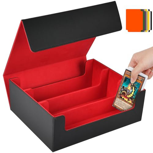 Aolso Caja de Barajas para Cartas,Deck Box para 2400+ PTCG Cartas sin Fundas,Flip Caja de Almacenamiento de Tarjeta con 8 Card Dividers,para MTG TCG PTCG para Coleccionar e Intercambiar (Negro y Rojo)