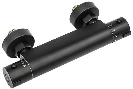 Konfiur Thermostat Duscharmatur, Wandmontage Duscharmatur mit 38℃ Thermostat, Runden Mischbatterie Dusche, Thermostatisches Duschventil, Duschthermostat Ersatzteile für Bad, Schwarz