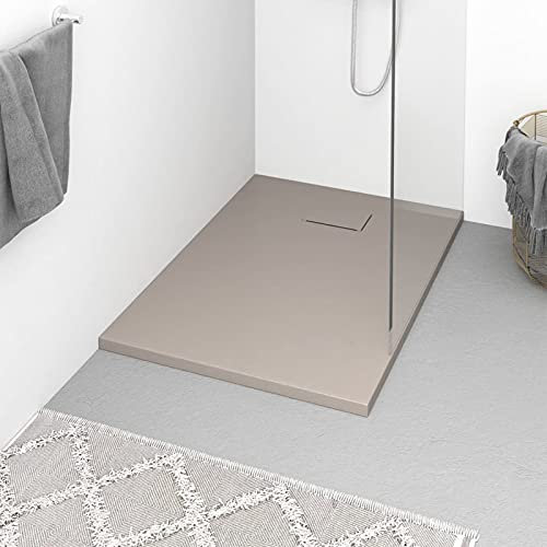 LAPOOH Duschwanne, Lamellenwand, Dusche Komplett, Duschrückwand, Komplettdusche, Duschkabine, Duschtasse, Begehbare Dusche, SMC Braun 100x70 cm