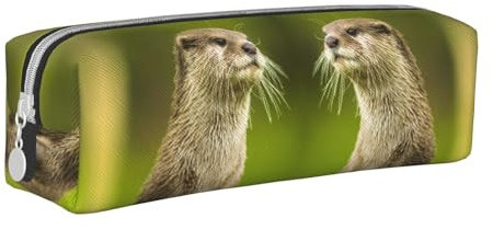 CHANGLEI Clawed Otter Federmäppchen, niedliches Leder-Federmäppchen, bedruckt, leicht und kompakt, Schreibwaren-Organizer-Box, weiß, Einheitsgröße, Taschen-Organizer