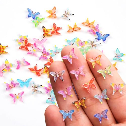 GUOYOU Farfalle Decorative,65 Pezzi Farfalle Accessori di Farfalle in Miniatura in Resina Accessori per la Casa Delle Bambole 3D Bambole,Mini Decorazione a Farfalla Decorazione del Giardino Fatato