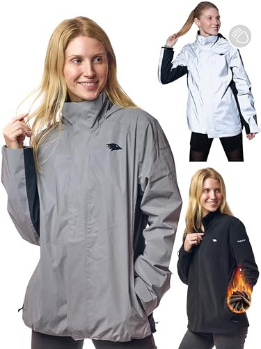Valkental - Reflektierende & Wasserdichte 3in1 Jacke Damen [Fleece Zipp-In & Verstaubare Kapuze] Geeignet als Winterjacke, Regenjacke & Fahrradjacke - 10.000mm Wassersäule - Doppel Reißverschluss