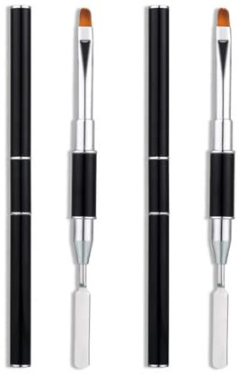 BIRLOZA 2 Pièces Pinceau Nail Art Ongles UV Polygel Pinceaux Ongle Gel Nail Art Ongles 2 in 1 Spatule à Double Extrémité et Pinceau Outil Nail Art Pen pour Gel UV Acrylique Déco Faux Ongles Extension