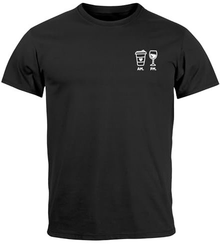 MoonWorks® Herren T-Shirt Kaffee Wein AM PM Aufdruck Print Brustlogo Geschenk Alkohol Männer schwarz XL