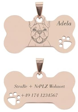HEIMWOHL Hundemarke mit Gravur Personalisierte Fotogravur Hunde Zubehör Dog Tag Halsband Hund Personalisiert - Tiermarke für Hunde & Katzen 40 * 22mm (Roségold)