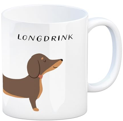 Dackel Kaffeebecher mit Spruch Longdrink Perfekt für Dackel-Liebhaber Ideal für Alkohol Fans - Gin Tonic Tequila Wodka Whisky