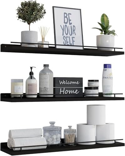 ZVZM Floating Shelves Wall Mounted Shelf, 3 Set Wood shelves for wall, Picture Ledge Display Racks Spice Racks Decorative Wooden Wall Shelves For Bathroom Living Room Kitchen Home Office Laundry room.