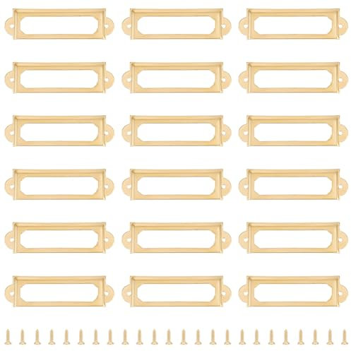 UNICRAFTALE 30Pcs Cadre Étiquette Porte Étiquettes Doré 17.5mm Cadre Porte-Étiquettes Métal Cadre Étiquette de Nom pour Tiroir Armoire Porte Étiquette avec Vis pour Bureau Bibliothèque Étagères Tiroir