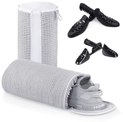 Teletrogy 2 Sacchetti per Scarpe Lavanderia con Tendiscarpe Regolabili, Sacchetto Scarpe con Cerniera Nascosta, Anti-deformazione Grigio