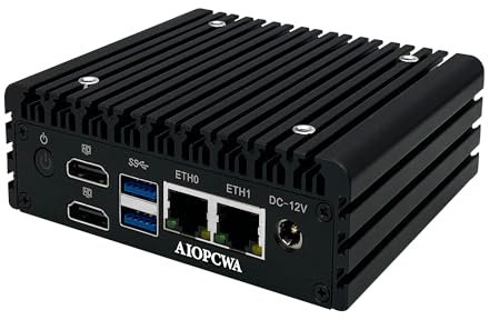 AIOPCWA X86-P5 N200 Mini PC Fanless, 2 Port i226-V 2.5GbE LAN Firewall Micro Appliance, DDR5 Mini Computer with 32GB RAM 1TB NVMe SSD, USB3.2, Dual 4K Display, WiFi/BT Expandable