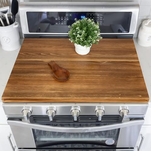 Hanobe Gas Hob Covers Board: Wooden Stove Top Boards with Handles for Kitchen Gas Cookers Extra Large Rustic Serving Tray
