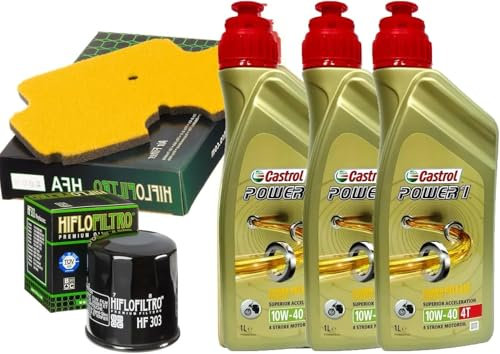 Kit tagliando C a s t r o l Power1 10W-40, 3 litri, Filtro olio e aria Hiflo compatibile con Kawasaki ER-6N 650 2006