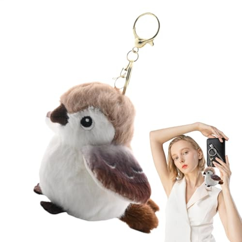 Nuyhgtr Vogel-Plüsch-Schlüsselanhänger, Spatzen-Schlüsselanhänger, dekorativer Vogelanhänger, niedlicher Taschenanhänger, Spatzen-Plüsch-Schlüsselanhänger, Vogeltaschen-Anhänger, tragbares