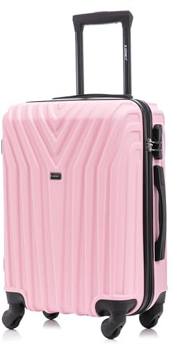 R.Leone Valigia da 1 Fino a Set 4 Trolley Rigido grande, medio, bagaglio a mano e bagaglio EasyJet 4 ruote in ABS 9001 (Rosa Pastello, M Valigia Medio)