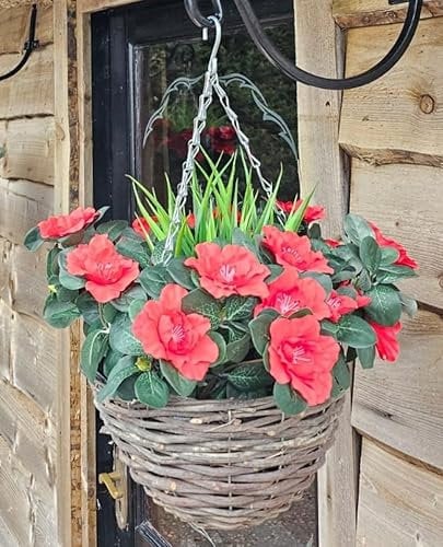Best Artificial Azaleen-Hängekorb, 25,4 cm, geeignet für den Außenbereich, Rot