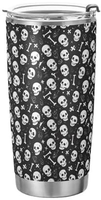 EtherSpher Halloween Black Skull Stainless Steel car cup with Lid and Straw coffee travel mug 20oz for camping insulated tumbler vaso para cafe termica 20oz