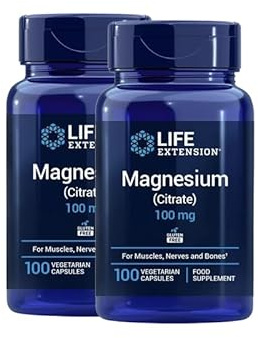 Life Extension - Magnesium (Citrate) 2x 100 Kapseln, bioverfügbares Magnesium für Muskel- und Nervenfunktion, Energie, Knochen und Zähne