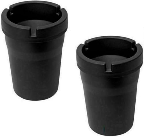 Small Bucket Ashtray, Pack of 2 - Black Plastic, Ideal for Outdoor or Car Vehicle Use