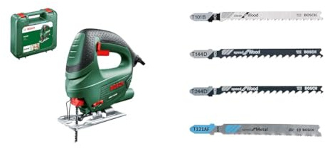Bosch Home and Garden 06033A0770 Bosch PST 650-jig Saw, 500 W, 230 V, Green + 2607010904 Tough Box Jigsaw Blade-Set with Single Lug Shank, 0 V, Black/Silver, Set of 40 Piece