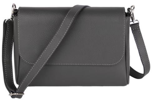 MIRROSI Umhängetasche Damen, Crossbody Bag, Echtleder Made in Italy (1 Tasche 2 Gurte oder Basic Version 1 Tasche 1 Gurt), 27x20x7cm (BXHXT) Mittelgroß (Basic Version (mit 1 Ledergurt): Dunkelgrau)