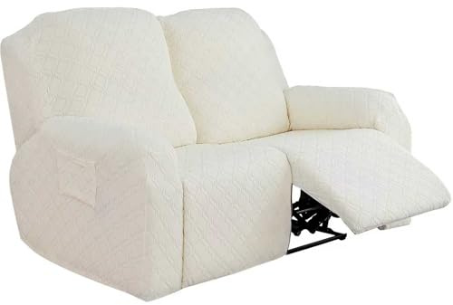 ATEK 2 Seater Recliner Chair Covers, Stretch Recliner Slipcover Off White | Recliner Chair Protector with Side Pockets, Non-Slip Recliner Sofa Covers, Washable Reclining Couch Protector for Dogs & Pets