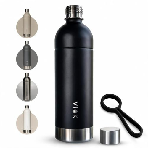Flasche für Aarke Carbonator 3 & 2, Smeg, Brita SodaOne, Sodapop Cooper & Philips GoZero – 1,3L Edelstahl Ersatzflasche, spülmaschinenfest, Alternative Aarke Flasche - mit Tragegriff (1, Schwarz (1x))