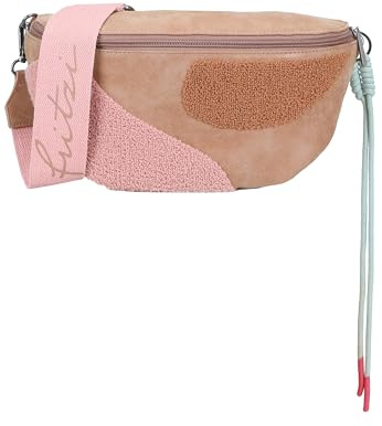 Fritzi Bum Bag Big Limited Happy Flocked Soft Vintage Gürteltasche Crossbody Vegan Lederimitat Flockung Damen Bauchtasche Festival mit Reißverschluss und verstellbarem Gurt 16 x 34 x 11,5 cm, Beige