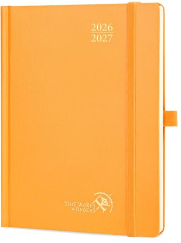 POPRUN Kalender 2026 2027 Wochenplaner Hardcover,ca.A5 (21,8 x 16,4cm) | 17-Monate-Terminplaner,(Aug,2026-Dez,2027),1 Woche 2 Seite,Buchkalender 2026 2027(Orange)