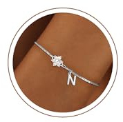 Armband Damen Gold Silber, Blume Armband mit Buchstaben für Frauen Mädchen | 18K Gold Vergoldete Armband Mädchen Hypoallergen Armbänder Kinder Geburtstagsgeschenk Geschenke für Frauen Mädchen
