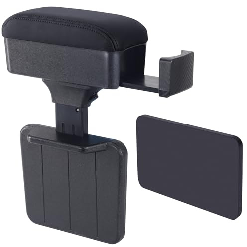 Calreer Adjustable Car Armrest, Car Center Console Car Arm Rest with Cup Holder, Auto Armrest Extender Organizer Box, PU Leather Seat Gap Organizer Elbow and Forearm Wrist Support for Most Vehicles