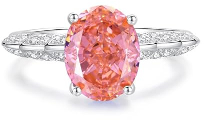 Stfery Eheringe Weißgold 9 Karat Echt Gold für Damen, Ring mit Labor Erstellt Rosa Saphir Au375 Gr.58 (18.5)