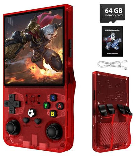 R36MAX Console de jeu portable rétro, écran IPS de 4,0, mémoire de 64 Go, console de jeu vidéo portable pour adultes, feuille d'érable rouge