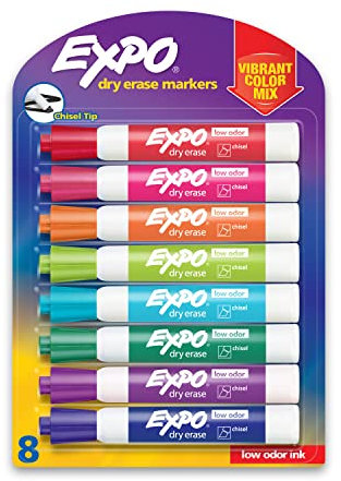 Expo Low Odor Dry Erase Markers, Chisel Tip, Assorted Colors, 8 Count