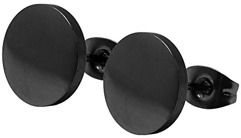 Soul-Cats 1 Paar Ohrstecker Ohrringe rund Edelstahl, Größe: 10 mm, Farbe: Schwarz