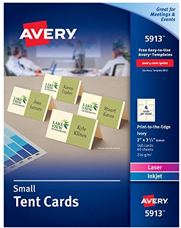 AVERY Bedruckbare kleine Zeltkarten mit Sure Feed Technologie, 5,1 x 8,9 cm, Elfenbein, 160 leere Tischkarten für Laser- oder Tintenstrahldrucker (05913)