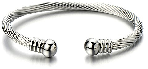 Elastische Verstellbare-Edelstahl Armband für Herren Damen Verdrehten Stahlkabel Armreif Farbe Silber Poliert
