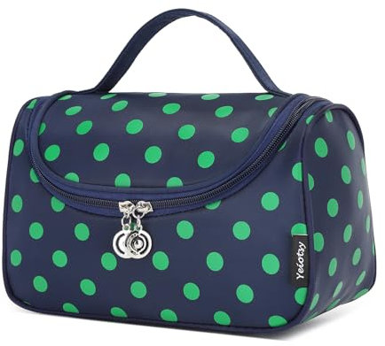Yeiotsy Travel Cosmetic Bag – Polka Dots Makeup Travel Organizer, Hanging Toiletry Bag for Women (Navy Blue)