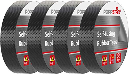 POPPSTAR 4x Cinta aislante y selladora universal autosoldable, LxAxH 5 m x 19 mm x 0,76 mm, negro
