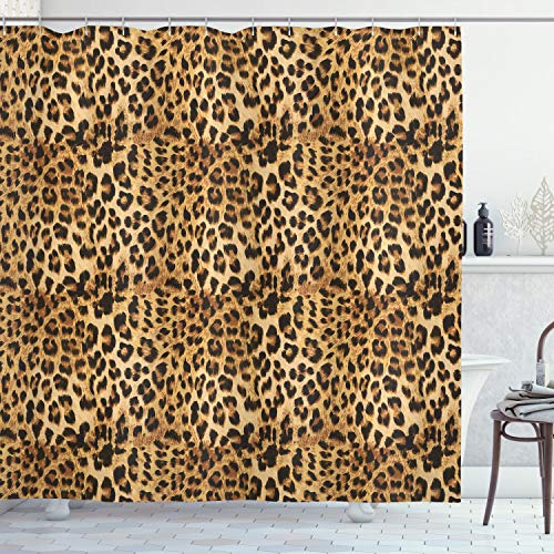 ABAKUHAUS Braun Duschvorhang, Leopard-Druck, Stoffliches Gewebe Badezimmerdekorationsset mit Haken, 175 x 180 cm, Braun