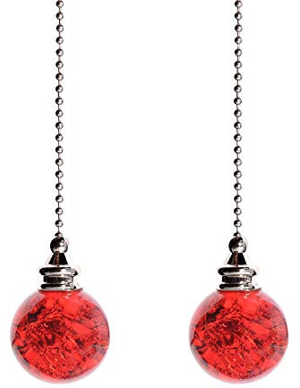 LONGSHENG - SINCE 2001 - Crystal Ice Crack Ball Blind Cord Chandelier Handle Pull Chain Extension with Connector for Ceiling Light Fan Chain with Red Color(Pack of 2)