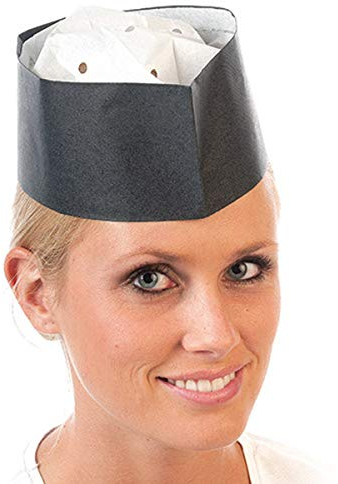 Schiffchen-Mütze, Kochmütze, Einweg-Küchenmütze, Schiffchen schwarz mit Schweißband