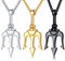 PJ JEWELLERY Edelstahl Antikes Griechenland Amulett Halskette Poseidon Dreizack Anhänger Halskette Seemannsgeschenk, für ihn zum Vatertag, Weihnachten, 24 Kette, 3 Stück Halsketten